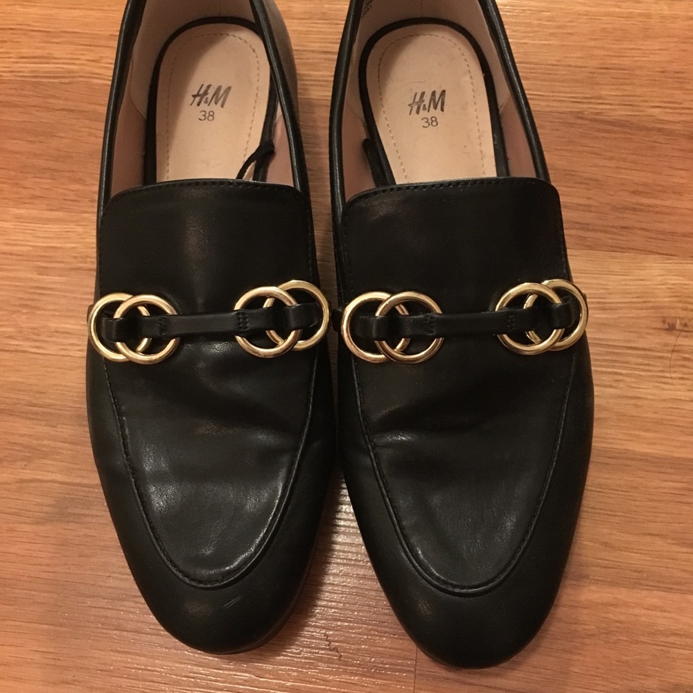 Black gold buckle loafers SEND OFFERS